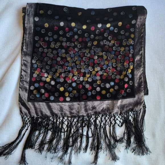 Velvet Burnout Rectangular Scarf Fringe Silk Rayon Metallic Moon Witchy - Picture 4 of 9